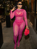 Mesh Long Sleeve Slim Sexy See Through 2 Pieces Pants Set Party Club Fashion Y2K Women Clothes For Business Wholesale-Outfit