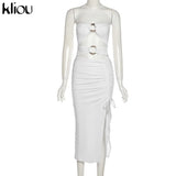 Kliou Draw String Maxi Dress Women Sexy Slash Neck Backless Bodycon Vestido Hot Female Body-shaping Streetwear Summer