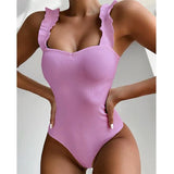 Black Sexy Bikini One Piece Swimsuit Women Ruffle Swimwear Push Up Monokini Bathing Suits Summer Beach Wear Swimming