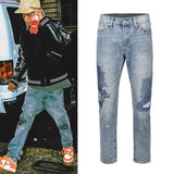 Industry Electric Embroidery Burning Washed Jeans Mens and Womens Patchwork Streetwear Harajuku Oversize Denim
