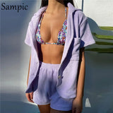 Casual Tracksuit Women Summer 2021 Two Piece Shorts Set Yellow Shirt Tops And Mini Loose Shorts Suit Fashion Lounge