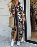 Autumn Elegant Button Sexy V Neck Women's Midi Shirt Dress Summer Chain Print Party Maxi Beach Ladies Long Dress