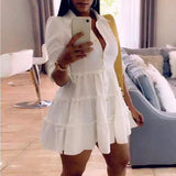 hirigin Solid Ruffles Shirt Dress Women Streetwear Half Sleeve Buttons Up High Waist Mini Dress Summer Casual Party