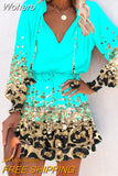 Print Ruffle Hem Shirred Waist Casual Dress-Outfit