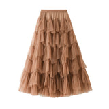 Skirt 2025 Autumn New Mesh Dress Design Half-Dress Net Yarn Splicing Ponpong Skirt
