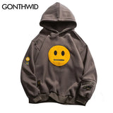Zipper Pocket Smile Face Patchwork Fleece Hoodies Sweatshirts Streetwear Mens Hip Hop Casual Pullover Hooded Male