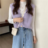 Vest Women Solid Ribbed Simple Daily Outwear Elegant Spring Sweet Hollow-out Knitted Streetwear Retro Vintage Fashion