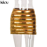Kliou Shiny Quilted Women Skirt Autumn Fashion Warming Y2K Concise Street Style Clothing High Waist Elastic Female