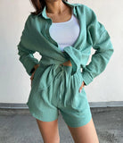 New Long-Sleeved Commuter Shirt Shorts Suit For
