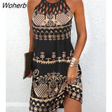 Women Summer Sleeveless Vintage Tribal Print Hollow Out Casual Dress 2022 Femme Casual O-Neck Mini Robe Vestidos Outfits Street-Outfit
