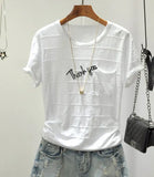 Cotton 3D Stripe Women T Shirt 2019 Summer Soft Fabric Alphabet Female Tee