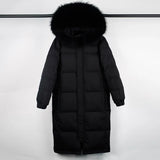 2022 Winter Real Raccoon Fox Fur Hooded Puffer Feather Down Coat Luxury Women X-long 90% Duck Down Jacket Female