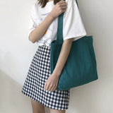 Large-capacity Canvas Shopping Bag Casual All-match Women's Shoulder Bag Solid Color Tote Bag College Style Open School