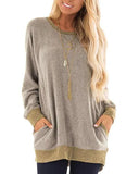 / Winter 2023 Round Collar Color Pocket Hoodie Sweatshirt Long-Sleeved Casual T-Shirt Women-Outfit