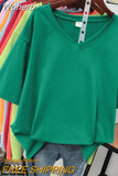 100% Cotton M-6XL T Shirt Solid V Neck Tshirt Short Sleeve Women's Top Basic Summer Couple Oversized T Shirts-Outfit