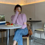 Autumn New Temperament Lazy Wind Reduction Age Green Knitting Short Design Sense Small Sleeve Sweater Female-Outfit