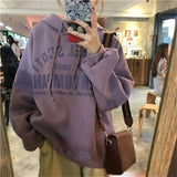 Oversized Hoodies Women Letter Print Plus Velvet Hooded Sweatshirt Korean Style Ulzzang Loose Pullover Hoodie