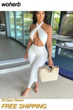 Black White Halter Cut Out Jumpsuit Women Summer 2023 Romper One Piece-Outfit