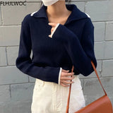 Chic Korean Femme Tops Women Fashion Winter Spring Basic Wear Jumpers Solid Knitted Pullovers Short