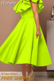 Women White Dresses Party Ruffles O Neck High Waist A Line Pleated Summer Dress Fashion Evening Birthday Gowns 2023 New-Outfit