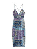 2023 Women Summer Strap Dress Vintage Print Strapless Backless Split Female ELegant Street Bow Mid-Calf Dresses Clothing-Outfit