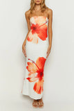 Floral Cascade Strapless Slim Midi