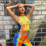 Kliou Y2K Sleeveless Vest Women Summer Hipster Print Skinny Crop Tops Tees Street All-matching Concise Tanks Female Hot