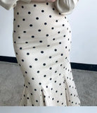 Hot Sales Womens Spring Autumn Cute Sweet Preppy Style Girls Polka Dot High Waist A Line Ruffled Trumpet Mermaid Long