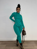 Wear Solid Autumn Tracksuit Women Casual Turtleneck Long Sleeve Pullover Top and Pants Slim Two Piece Set Basic Outfits-Outfit