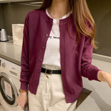 Women's Round Neck Cardigan Sweater Lightweight Long Sleeve Knitted Cardigans Woman Solid Color Button Up Jumper Jacket-Outfit