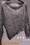 Women's Irregular Solid Blouse Pullovers Spring Sequined Shirts Sweater Fashion Vintage Sexy Knit Tops Female QT1403-Outfit