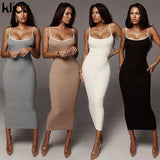 Kliou strap backless sexy bodycon midi long dress new women high waist cotton striped dresses elegant fashion party