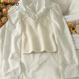2 Pcs Blouses Women S-3XL Casual Knitted Patchwork Tops Slim Elegant Preppy Korean Fashion Style Autumn Clothing Females-Outfit