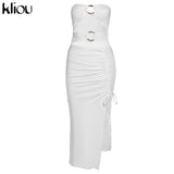 Kliou Draw String Maxi Dress Women Sexy Slash Neck Backless Bodycon Vestido Hot Female Body-shaping Streetwear Summer