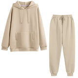 Hoodies Women Two Piece Set Solid Fleece Oversized Tracksuits Winter Thick Warm Hooded Sweatshirt Jogger Pants