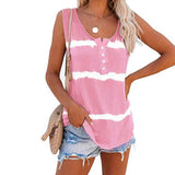 Top Women Summer Casual Sleeveless Round Neck Striped Buttons T-Shirt Womens Clothing Fashion Sexy Beach Ladies