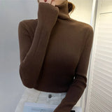New 2021 Women Pullover Turtleneck Sweater Autumn Long Sleeve Slim Elastic Korean Simple Basic Cheap Jumper Solid Color