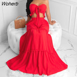 Sets Two Piece Dress Women Strapless Cami Top & High Waist Skirt Solid Chic Suit-Outfit