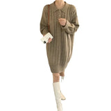 Woherb And Winter Long Sweater Dress Women With 2024 New Lazy Wind Bottom With Knit Skirt Women-Outfit
