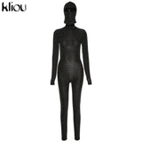Kliou Shiny Outstanding Bodycon Hooded Jumpsuit Women Long Sleeve Sexy Backless Fashion Streetwear Skinny Slim Female