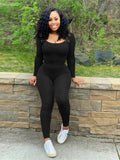 Kliou Solid Concise Two Piece Set Women Skinny Bodycon-shaping Crew Neck Bodysuit+High Waist Slim Sporty Leggings
