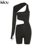 Kliou Asymmetrical Solid Women Rompers Basic Long Sleeve Casual Sportswear Streetwear Female Elastic High Waist