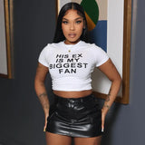 2024 Summer Solid Color Letter Print Crop Top Skinny Street Wear Fashion Girl T Shirt Stretch Short Sleeve Pullover-Outfit