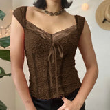 Woherb Retro Lace Stitching Bow Jacket New Spring 2023 Slim Slim Casual Solid Color Short-Sleeved Shirt-Outfit