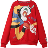 Harajuku Monkey King Print Casual Knit Pullover Sweatshirt Women,2021 Spring ELF Vintage Korean Ladies Daily Cute