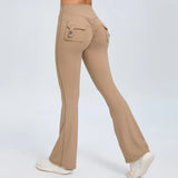 Woherb Peach Lift Hip Yoga Bell Pants Fitness Exercise Wide Leg Micro Pants High Waist Quick Dry-Outfit