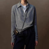 And Winter Gray Bottom V-Neck Small Collar Wool Sweater Women Loose High-End Knitted Shirt With Long Sleeve
