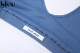 Kliou Sporty Two Piece Set Girl Halter Crop Tops+Drawstring Sweatpants Slim Activewear Casual Gym Workout Fitness Womens