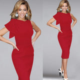Style Lotus Leaf Cuff Pleated Slim Pencil Tight Dress Evening Dress Large Size S-5XL-Outfit