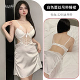 Night Swearing Suit Deep V Sexy Lace Perspective Sling Pyjamas Open Home Red Pyjamas Tempting